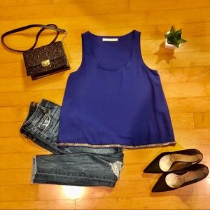 Paper Crane Royal Blue Top Silver Beading. Sz: M.